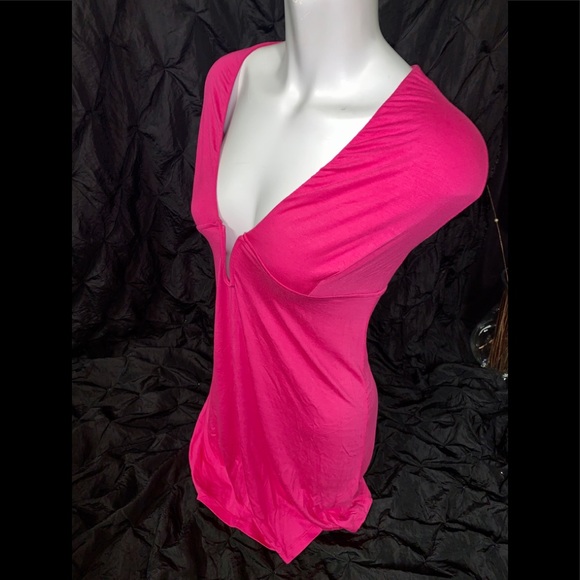 Venus Hot Pink Bathing Suit Cover Up Deep V Halter Style Top Dress Plunge Neck L - Picture 6 of 7